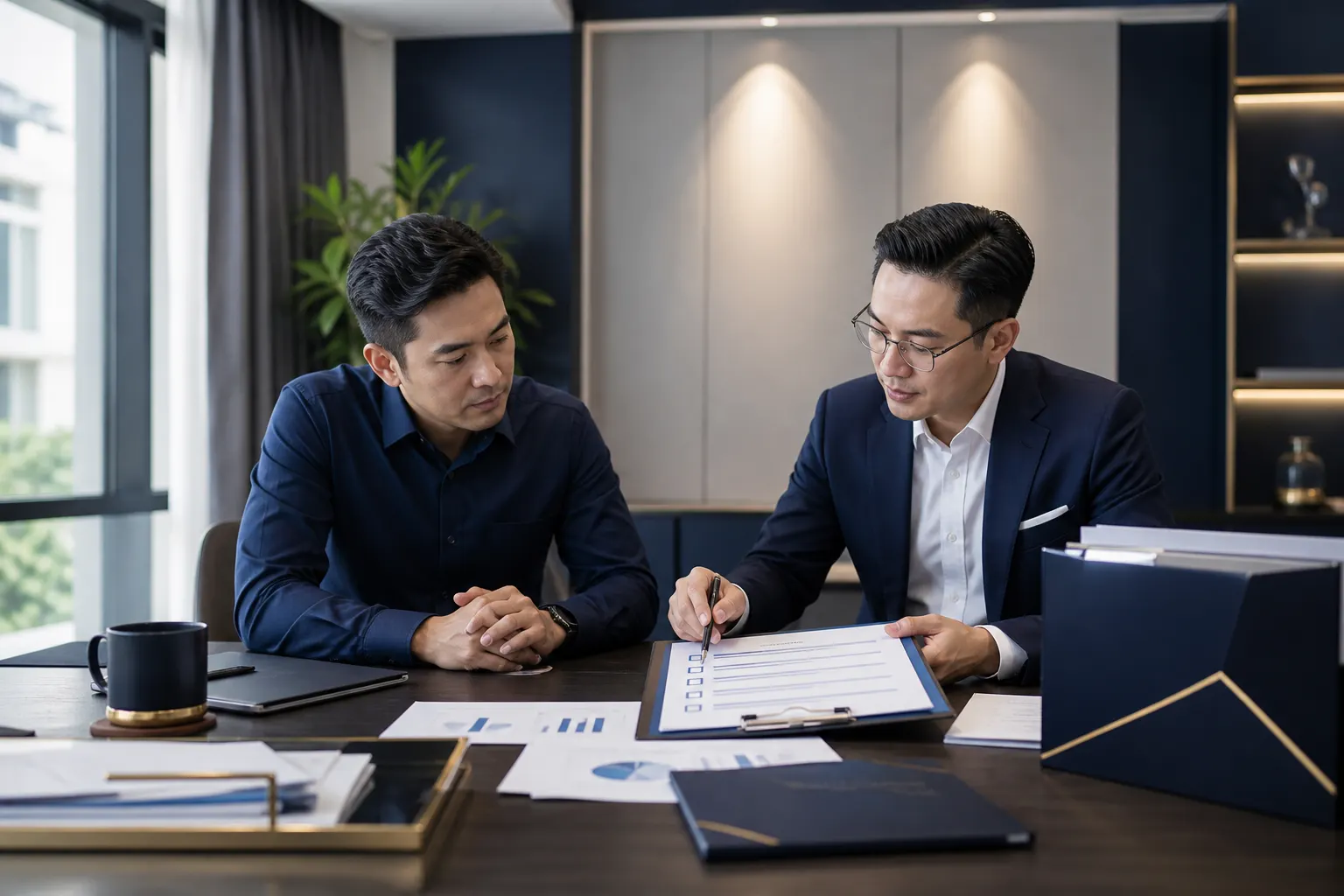 Malaysian SME owner reviewing a government guarantee financing structure