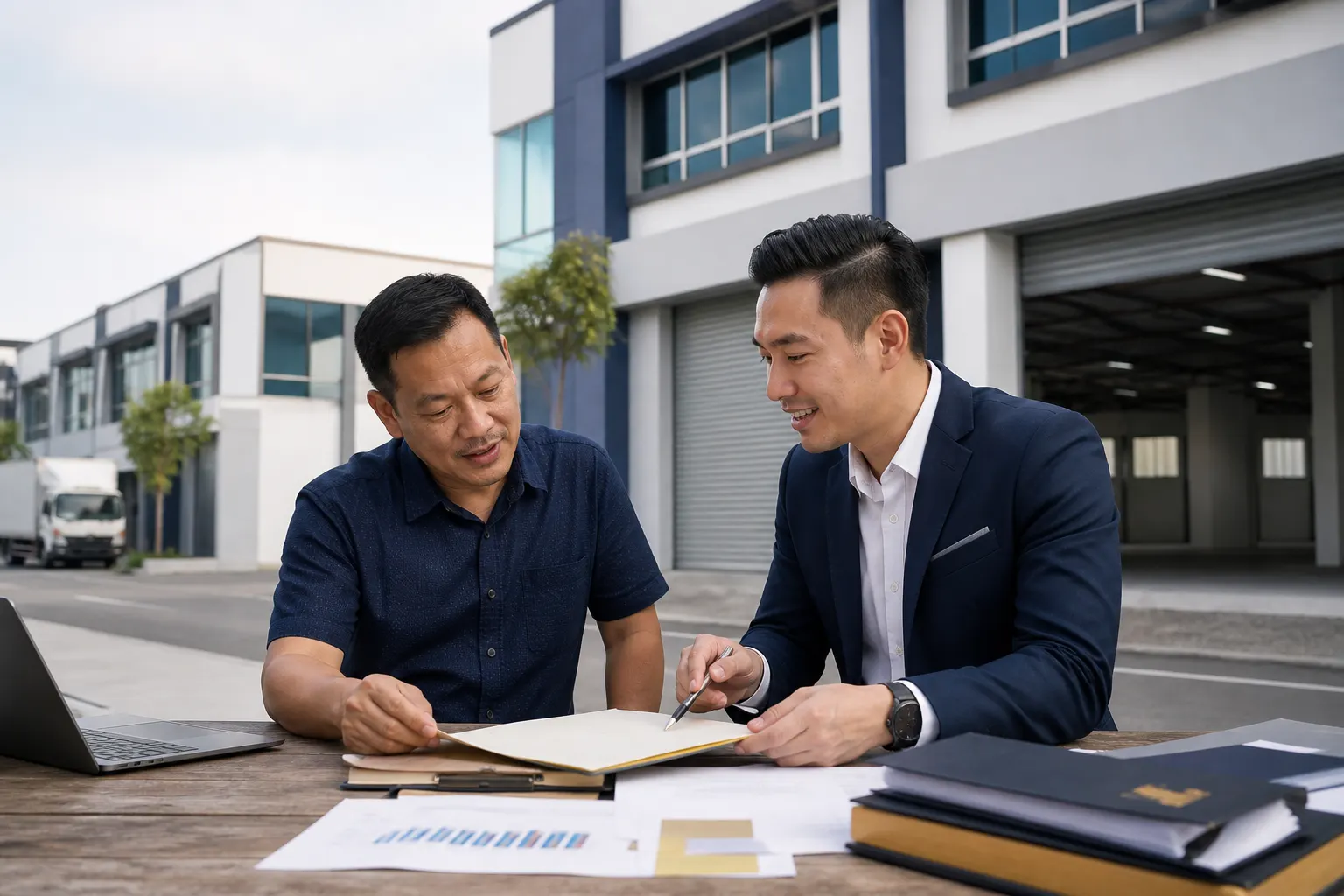 Malaysian business owner reviewing property valuation title and bridging exit plan