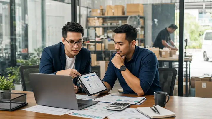 Malaysian SME owner reviewing fintech financing options on a secure digital platform